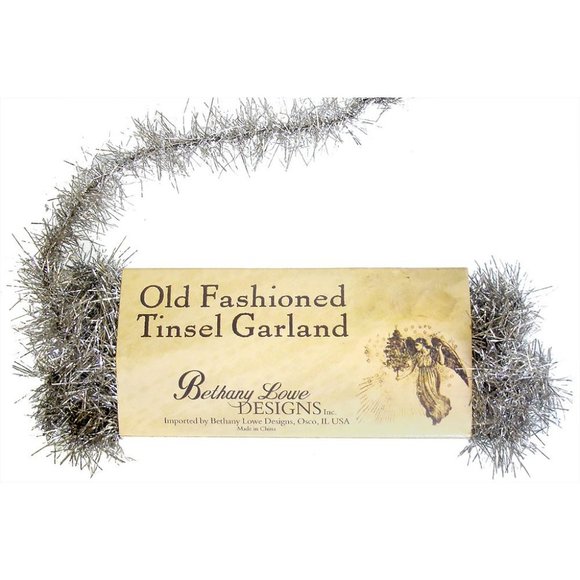 Old Fashioned Vintage Style Tinsel Garland - Bethany Lowe - Silver - Picture 1 of 3